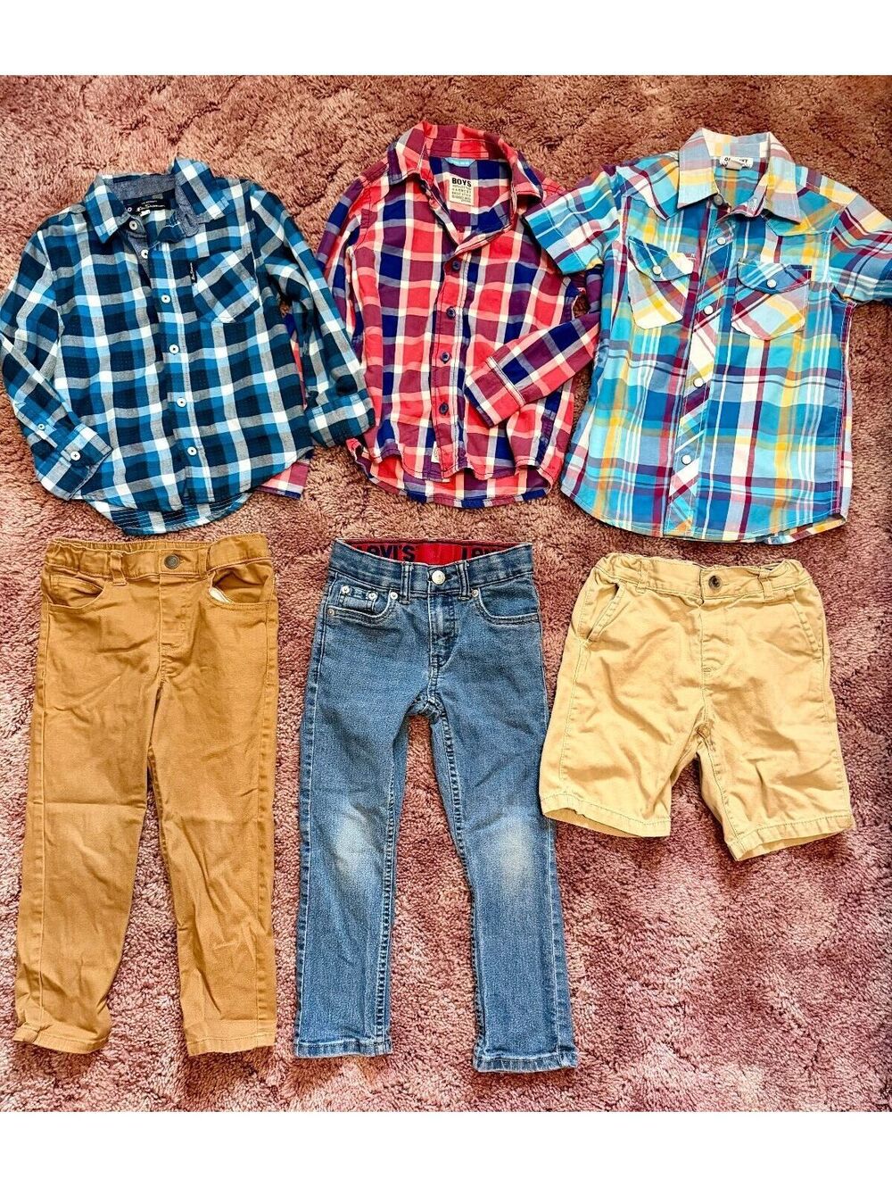 Boys 5T Clothing Lot Levi’s Carter’s Garanimals Plaid Shirts Jeans Pants 6pc